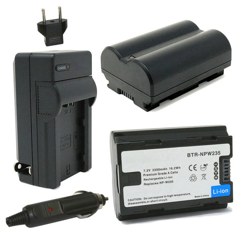 Replacement Battery Kit for Fujifilm XT4 (2-Pack, 2250mAh) + Charger with EU Plug & 12V Car Adapter