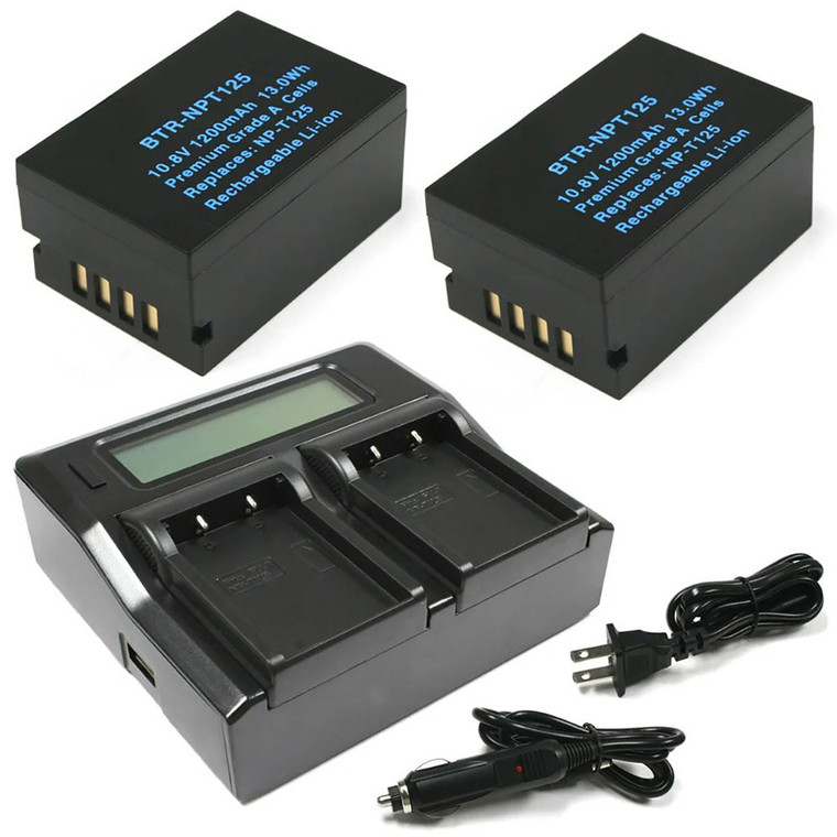 Replacement Battery Kit for Fujifilm GFX50R (2-Pack, 1200mAh) + Dual USB Charger