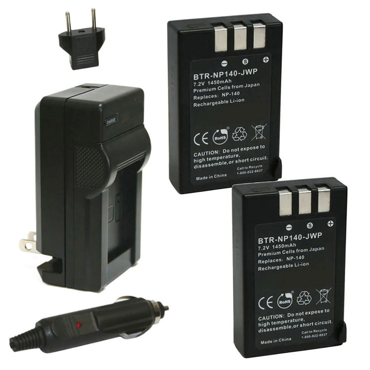 Replacement Battery Kit for Fujifilm FinePix S200 EXR (2-Pack, 1450mAh) + Charger & Car Adapter