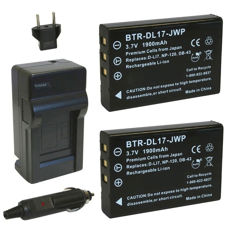 Replacement Battery Kit for Fujifilm PX1657 (2-Pack, 1900mAh) + Charger & Car Adapter