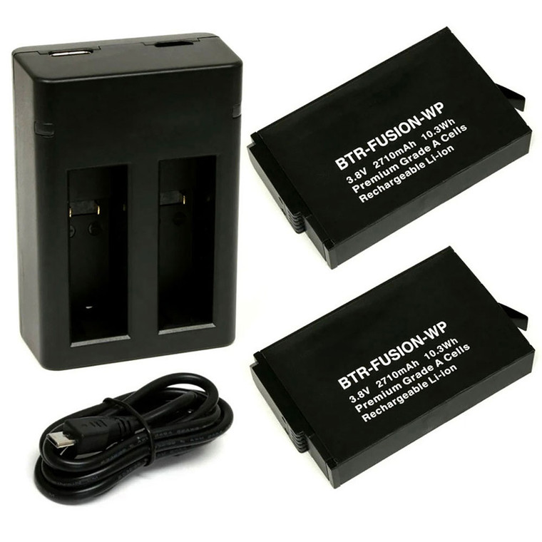 Replacement Battery Kit for GoPro Fusion (2-Pack, 2710mAh) + Dual USB Charger