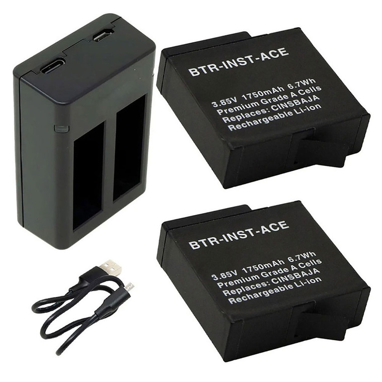 Replacement Battery Kit for Insta360 Ace Pro 2 (2-Pack, 1750mAh) + Dual USB Charger