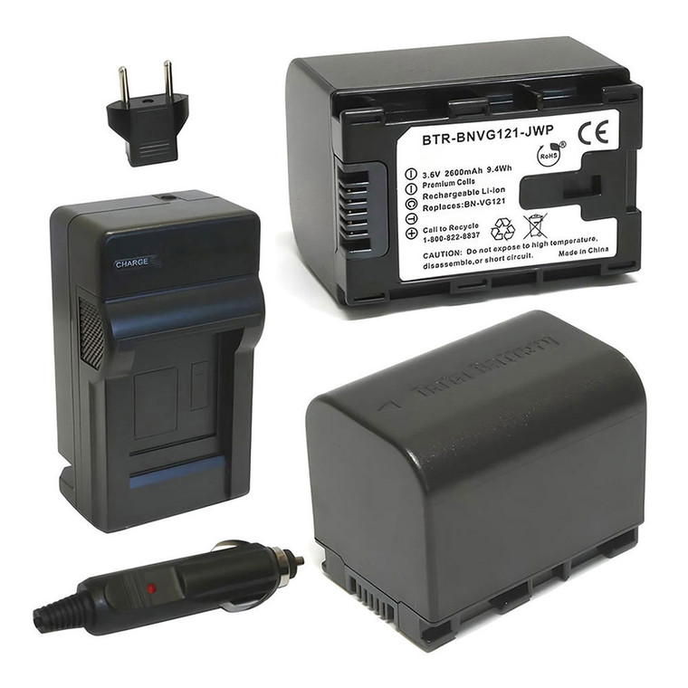 Replacement Battery Kit for JVC Everio GZ-EX310 (2-Pack, 2600mAh) + Charger & Car Adapter