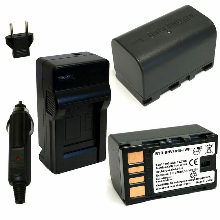 Replacement Battery Kit for JVC GZ-MG650 (2-Pack, 1700mAh) + Charger & Car Adapter