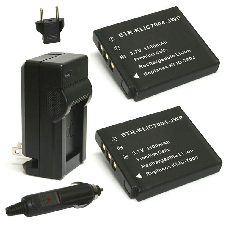 Replacement Battery Kit for Kodak EasyShare V1233 (2-Pack, 1100mAh) + Charger & Car Adapter