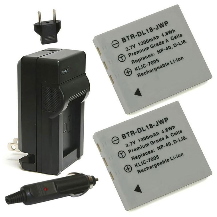 Replacement Battery Kit for Kodak KLIC-7005 (2-Pack, 1300mAh) + Charger & Car Adapter