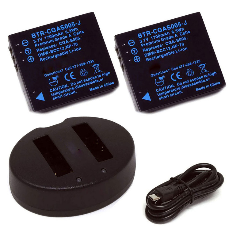 Replacement Battery Kit for Leica D-LUX4 (2-Pack, 1700mAh) + Dual USB Charger