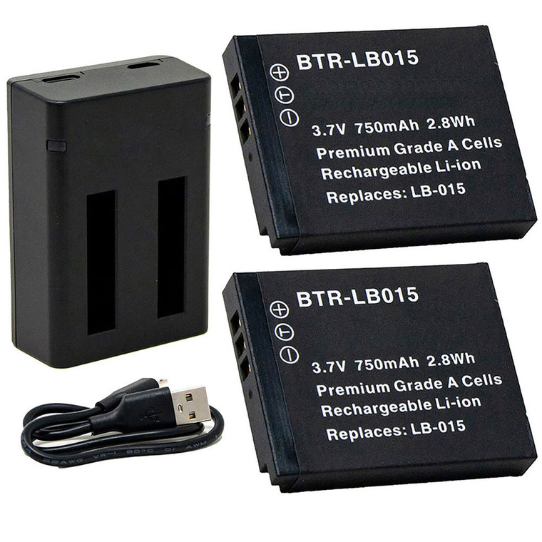 Replacement Battery Kit for Kodak LB-015 (2-Pack, 750mAh) + Dual USB Charger