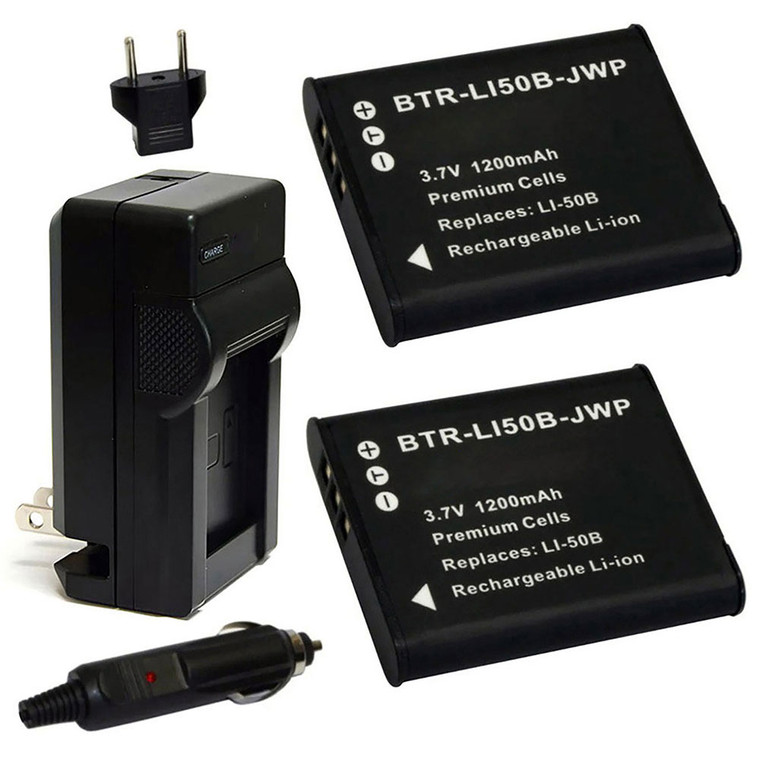 Replacement Battery Kit for Kodak LB-050 (2-Pack, 1200mAh) + Charger & Car Adapter