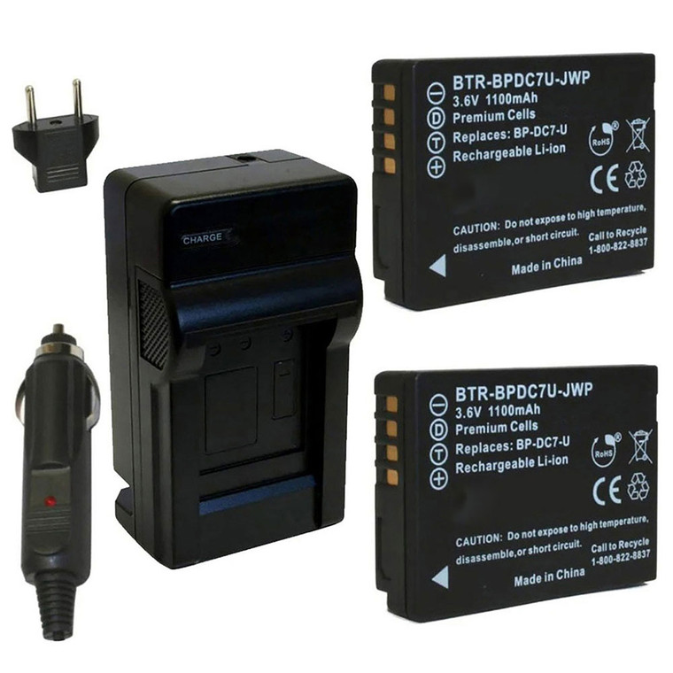Replacement Battery Kit for Leica BP-DC7 (2-Pack, 1100mAh) + Charger & Car Adapter