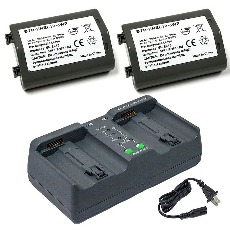 Replacement Battery Kit for Nikon EN-EL18 (2-Pack, 2800mAh) + Dual USB Charger