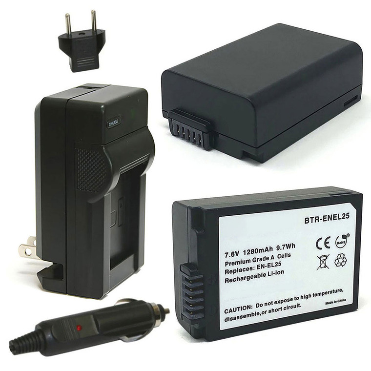 Replacement Battery Kit for Nikon Z30 (2-Pack, 1280mAh) + Charger & Car Adapter