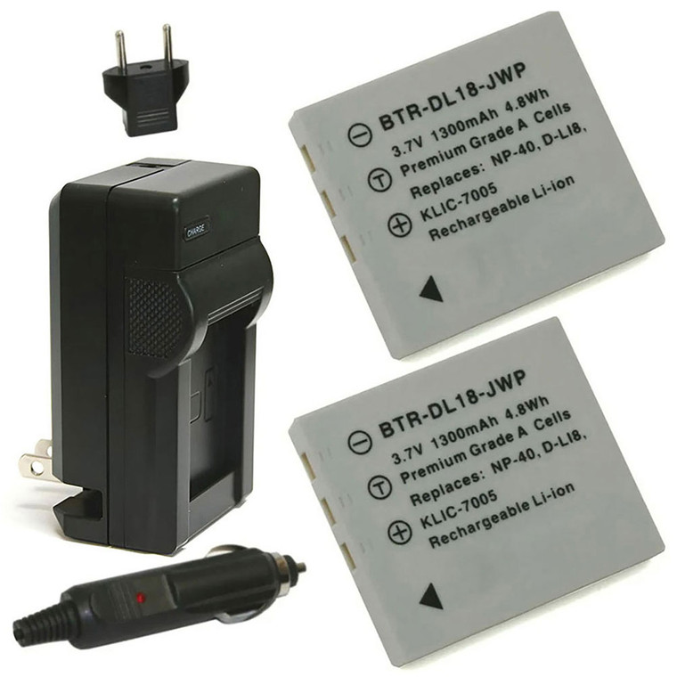 Replacement Battery Kit for Panasonic CGA-S004 (2-Pack, 1300mAh) + Charger & Car Adapter