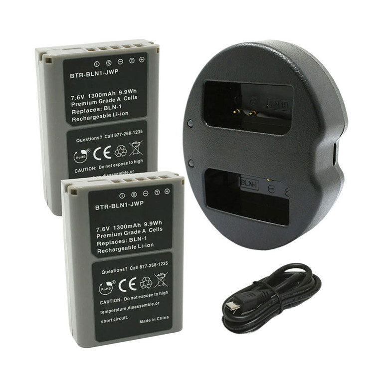 Replacement Battery Kit for Olympus PEN E-P5 (2-Pack, 1300mAh) + Dual USB Charger