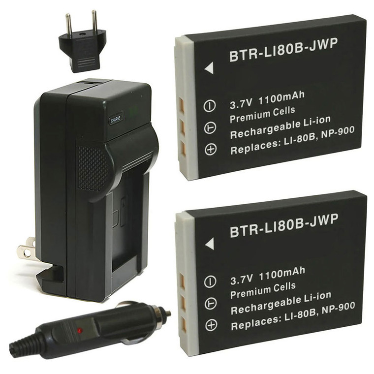 Replacement Battery Kit for Olympus T-110 (2-Pack, 1100mAh) + Charger & Car Adapter