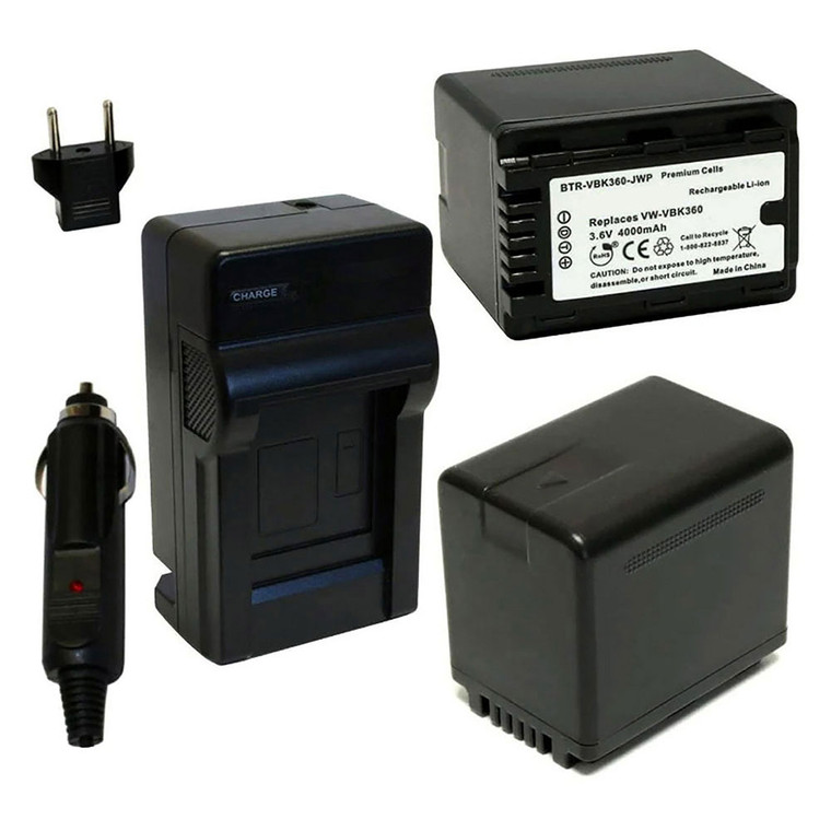 Replacement Battery Kit for Panasonic HC-V500M (2-Pack, 4000mAh) + Charger with EU Plug & 12V Car Adapter