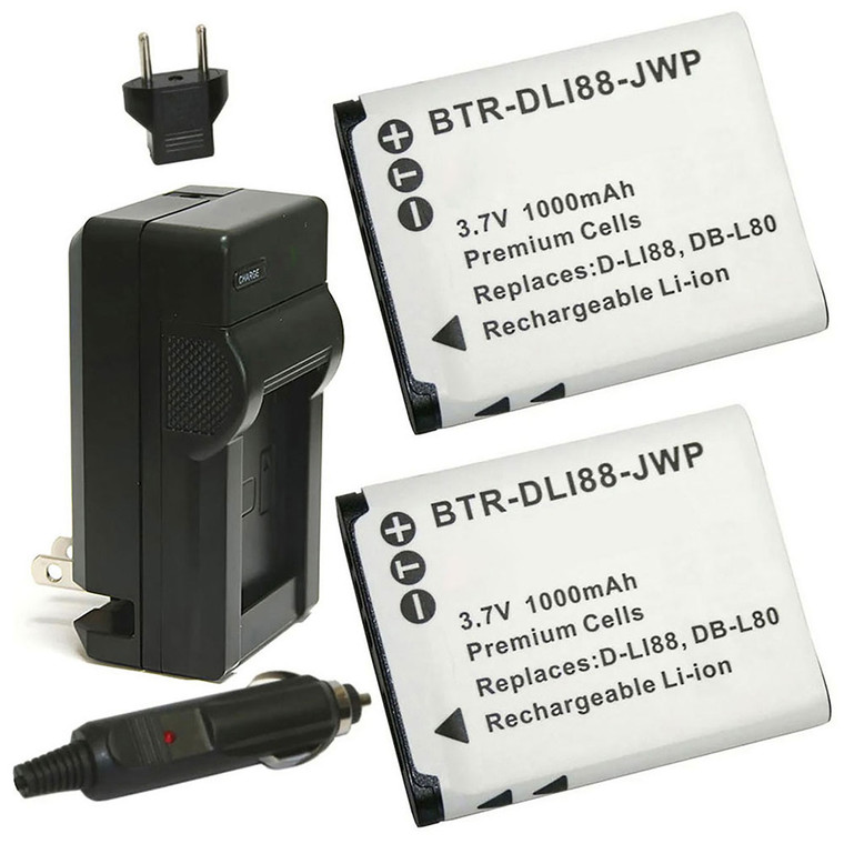 Replacement Battery Kit for Panasonic HX-DC1 (2-Pack, 1000mAh) + Charger & Car Adapter