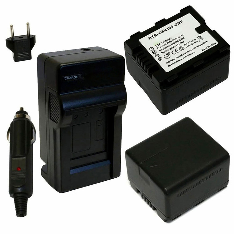 Replacement Battery Kit for Panasonic HC-X800 (2-Pack, 1400mAh) + Charger with EU Plug & 12V Car Adapter