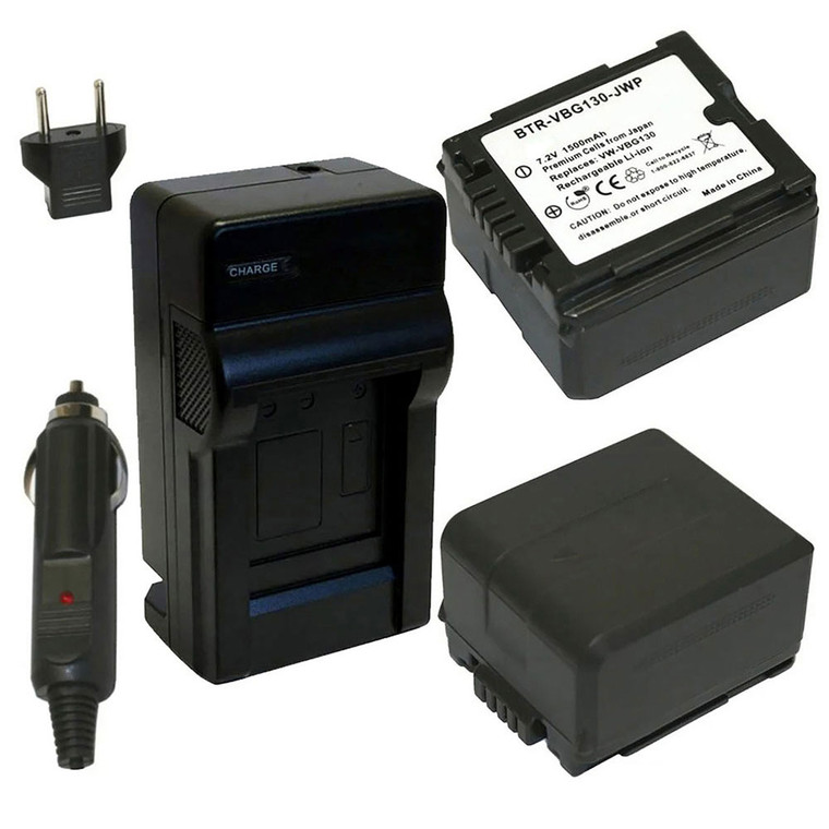 Replacement Battery Kit for Panasonic HDC-TM300 (2-Pack, 1500mAh) + Charger with EU Plug & 12V Car Adapter