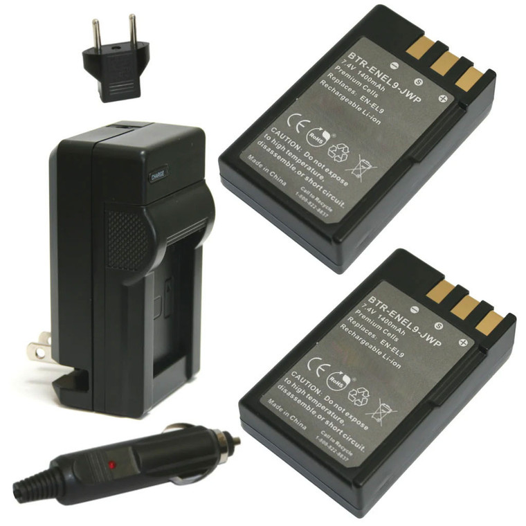 Replacement Battery Kit for Nikon EN-EL9 Battery with Travel Charger