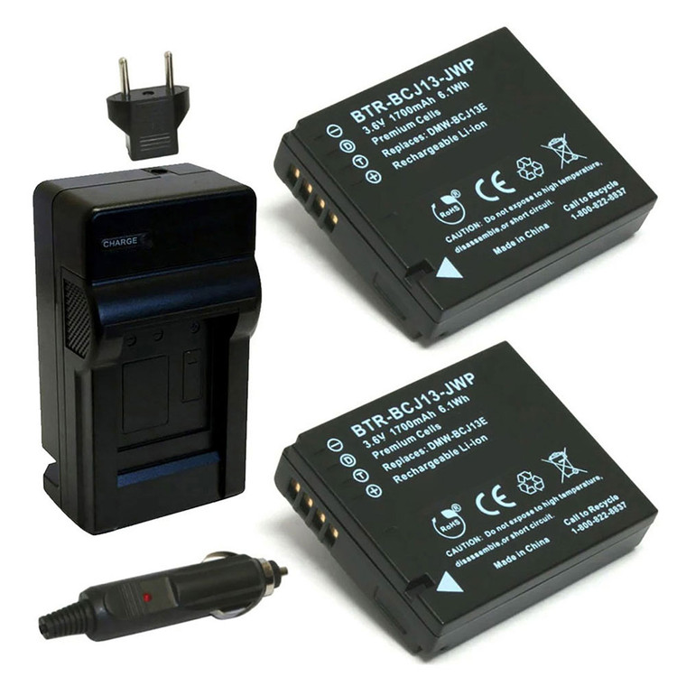 Replacement Battery Kit for Panasonic Lumix DMC-LX7 (2-Pack, 1600mAh) + Charger & Car Adapter