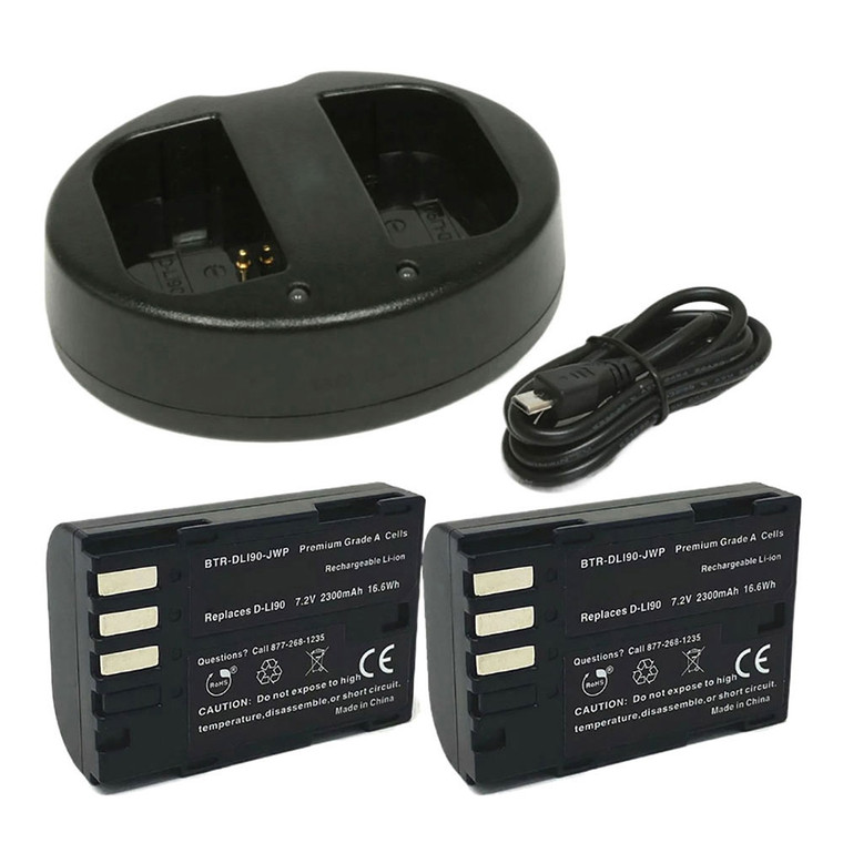 Replacement Battery Kit for Pentax 645D (2-Pack, 2300mAh) + Dual USB Charger