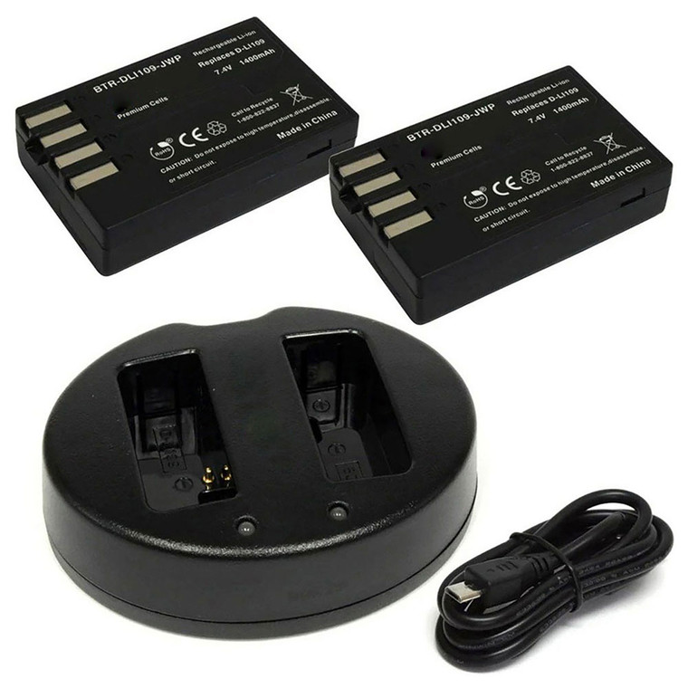 Replacement Battery Kit for Pentax K30 (2-Pack, 1400mAh) + Dual USB Charger