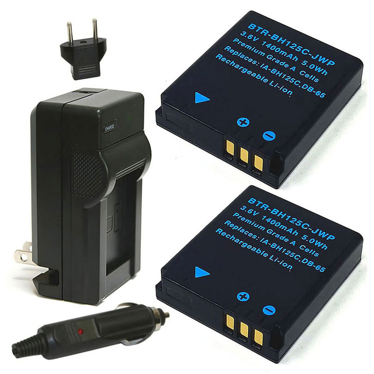 Replacement Battery Kit for Pentax D-LI106 (2-Pack, 1200mAh) + Charger & Car Adapter