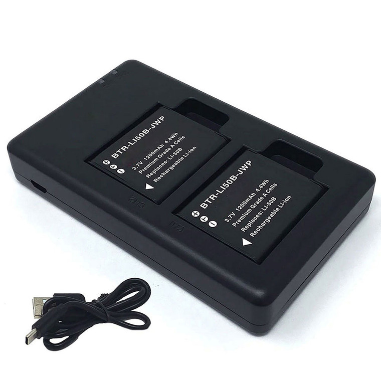 Replacement Battery Kit for Pentax WG-3 (2-Pack, 1200mAh) + Dual USB Charger