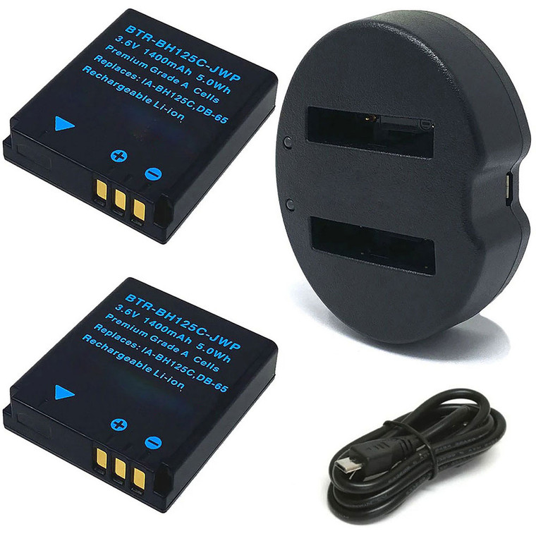 Replacement Battery Kit for Ricoh R3 (2-Pack, 1400mAh) + Dual USB Charger
