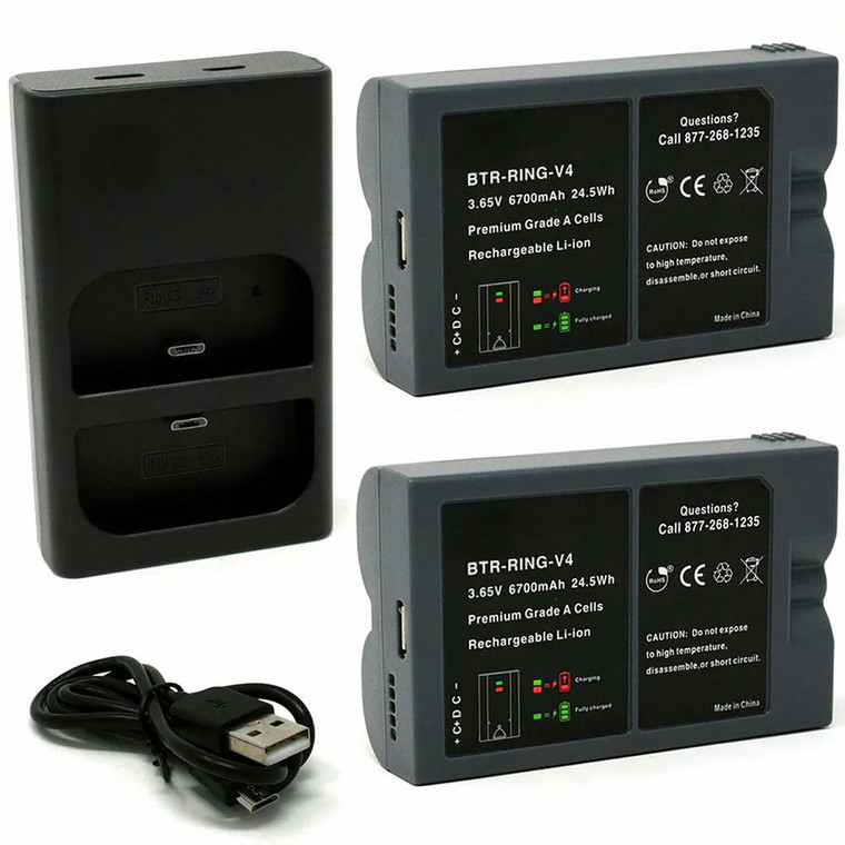 Replacement Battery Kit for Ring Solar Floodlight (2-Pack, 6700mAh) + Dual USB Charger