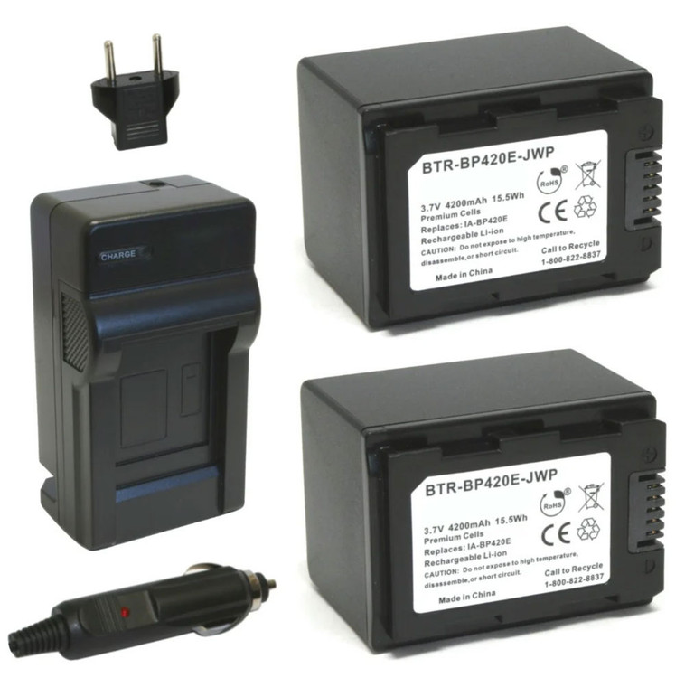 Replacement Battery Kit for Samsung HMX-H203 (2-Pack, 4200mAh) + Charger & Car Adapter