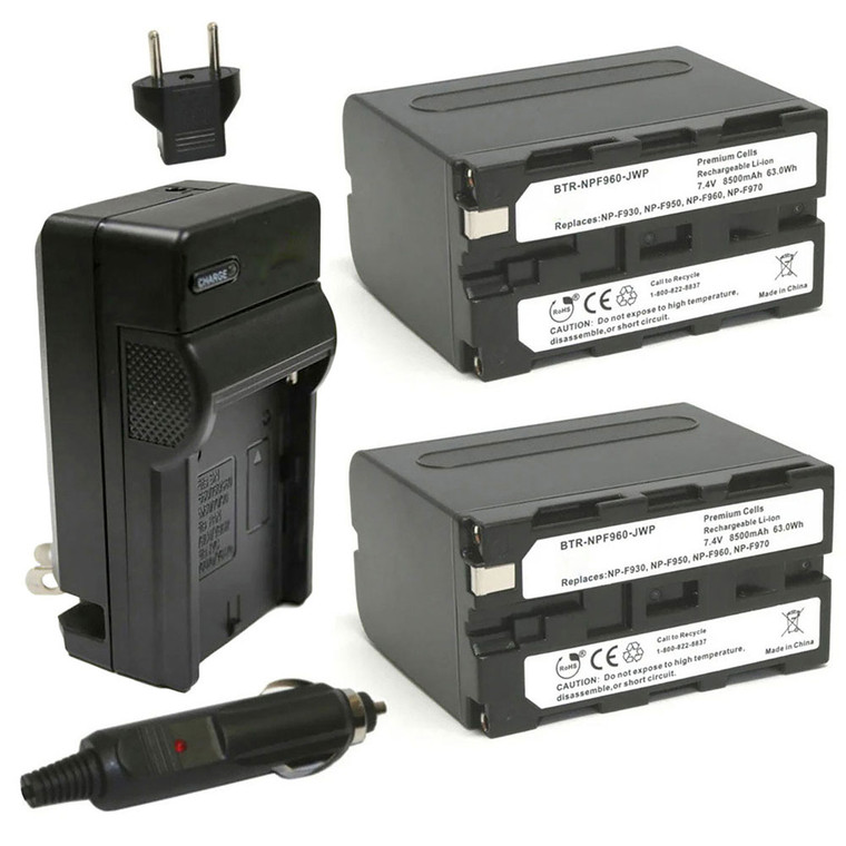 Replacement Battery Kit for Sony CCD-TR12 (2-Pack, 8500mAh) + Charger with EU Plug & 12V Car Adapter