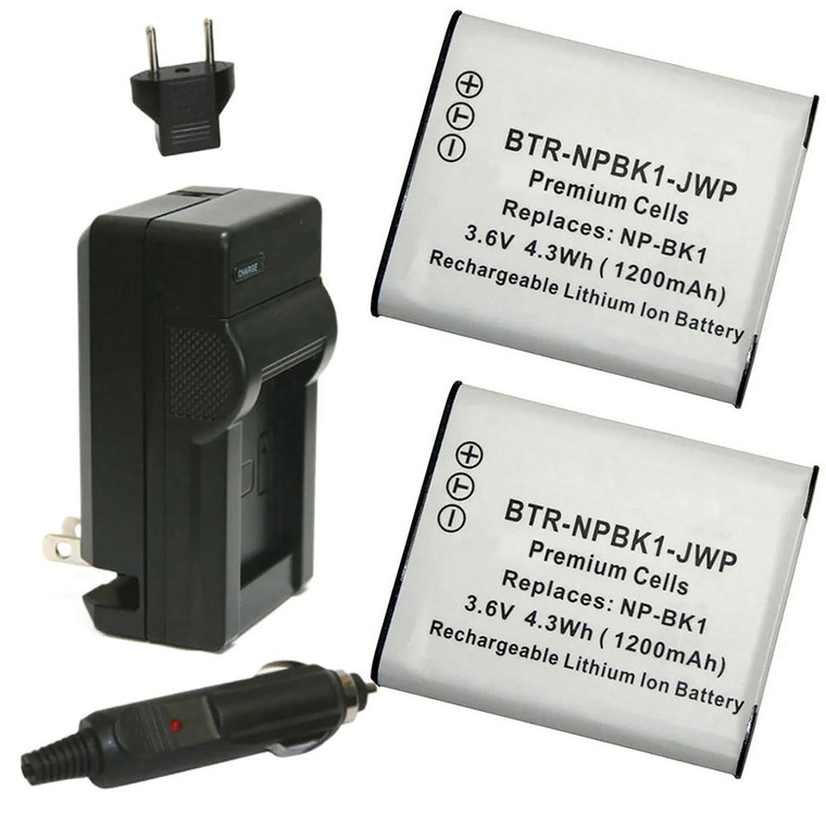 Replacement Battery Kit for Sony Cyber-shot DSC-S750 (2-Pack, 1200mAh) + Charger & Car Adapter