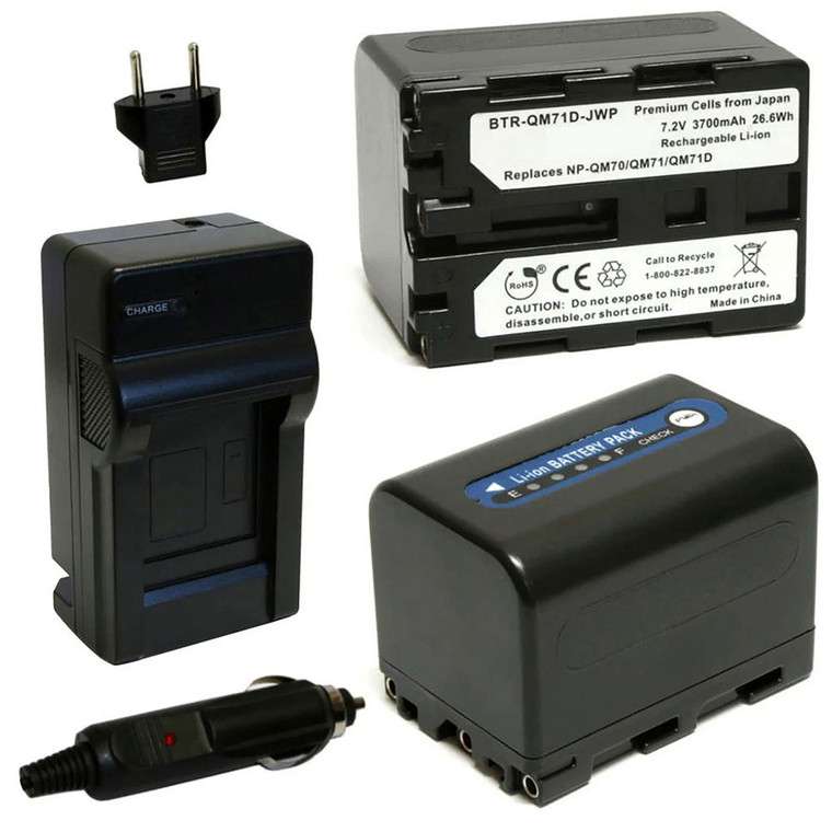 Replacement Battery Kit for Sony DCR-PC100 (2-Pack, 3700mAh) + Charger & Car Adapter