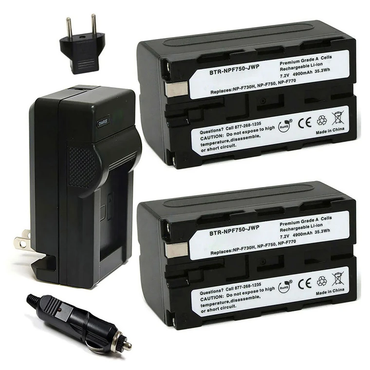 Replacement Battery Kit for Sony HDR-FX1 (2-Pack, 4900mAh) + Charger with EU Plug & 12V Car Adapter