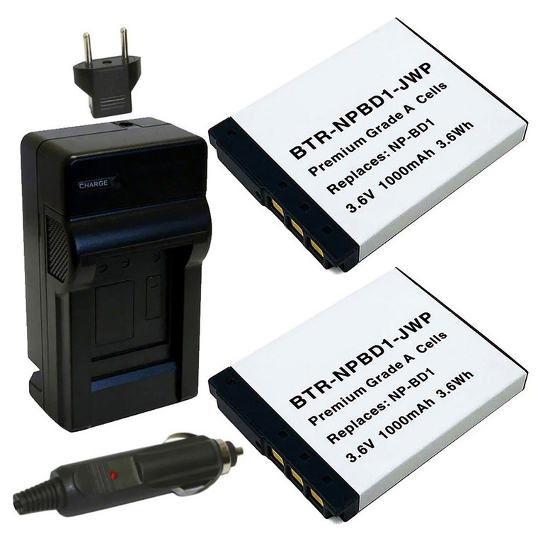 Replacement Battery Kit for Sony DSC-TX1 (2-Pack, 1000mAh) + Charger & Car Adapter