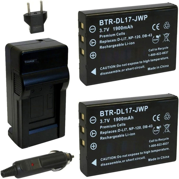 Replacement Battery Kit for Toshiba Camileo PA3791U (2-Pack, 1900mAh) + Charger & Car Adapter