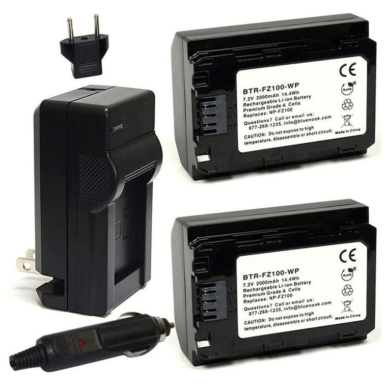 Replacement Battery Kit for Sony ZV-E1 (2-Pack, 2000mAh) + Charger with EU Plug & 12V Car Adapter