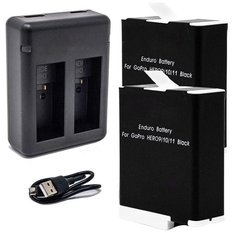 Replacement Enduro Battery Kit for GoPro HERO10 (2-Pack, 1730mAh) + Dual USB Charger