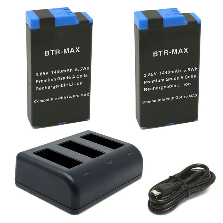 Replacement Battery Kit for GoPro ACDBD-001 (2-Pack, 1440mAh) + Triple USB Charger