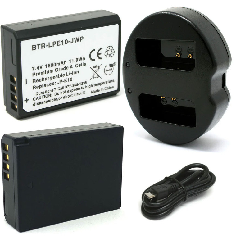 Replacement Battery Kit for Canon EOS 3000D (2-Pack, 1600mAh) + Charger & Car Adapter