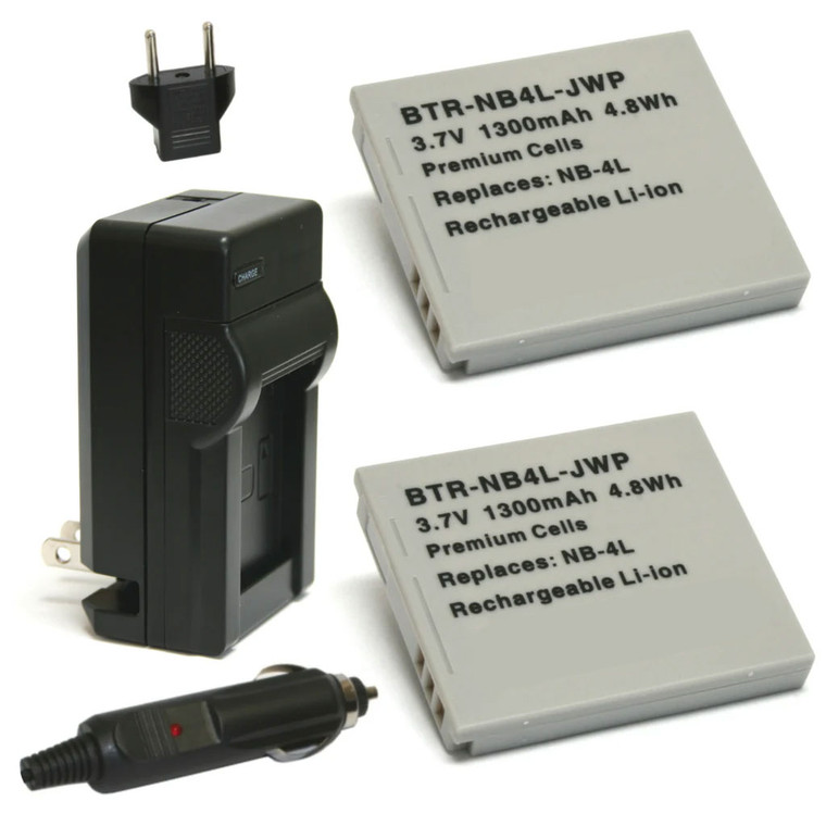 Replacement Battery Kit for Canon PowerShot ELPH 330 HS (2-Pack, 1300mAh) + Charger with EU Plug & 12V Car Adapter