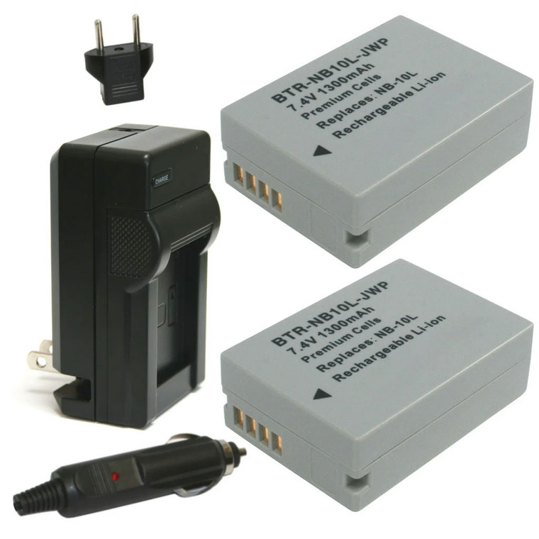 Replacement Battery Kit for Canon PowerShot G16 (2-Pack, 1300mAh) + Charger & Car Adapter