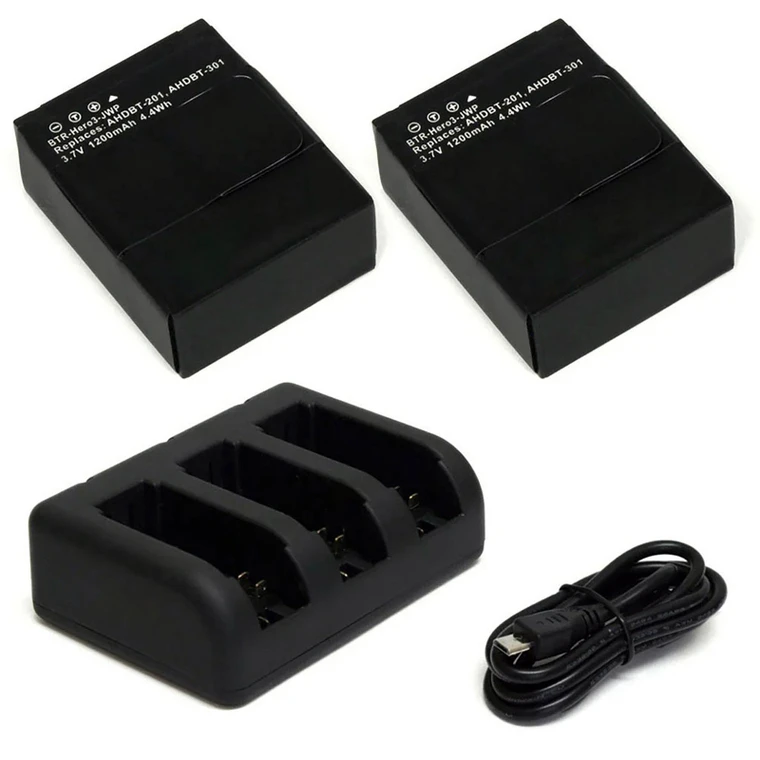 Replacement Battery Kit for GoPro HD HERO3 Silver (2-Pack, 1200mAh) + Dual USB Charger