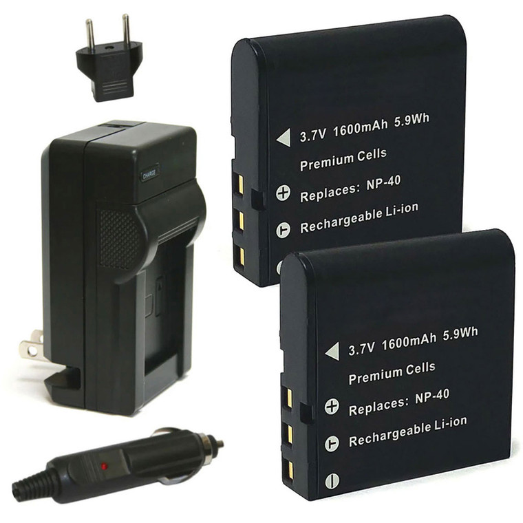 Replacement Battery Kit for Kodak AZ526 (2-Pack, 1600mAh) + Charger & Car Adapter