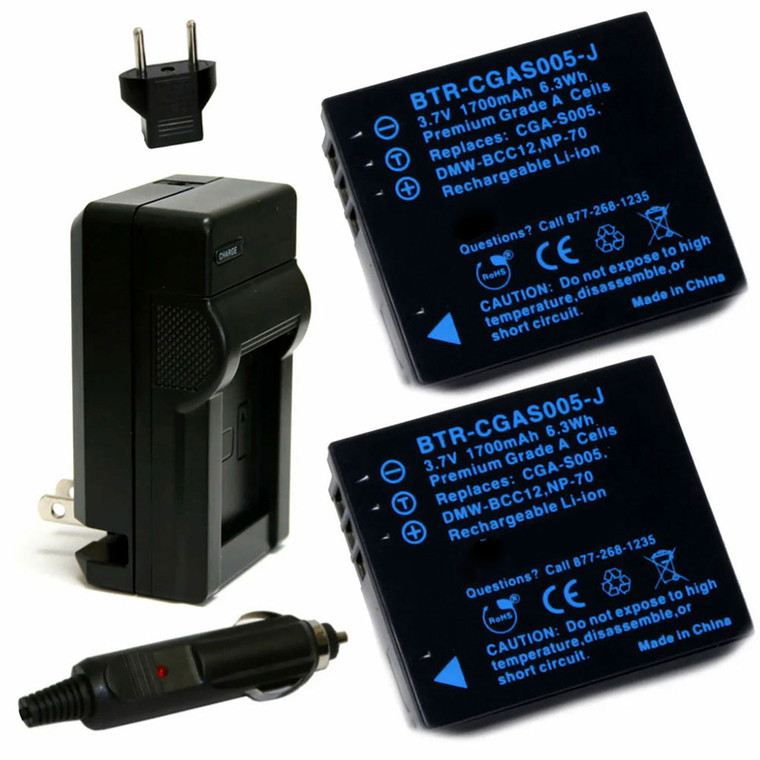 Replacement Battery Kit for Leica D-Lux 4 (2-Pack, 1700mAh) + Charger & Car Adapter