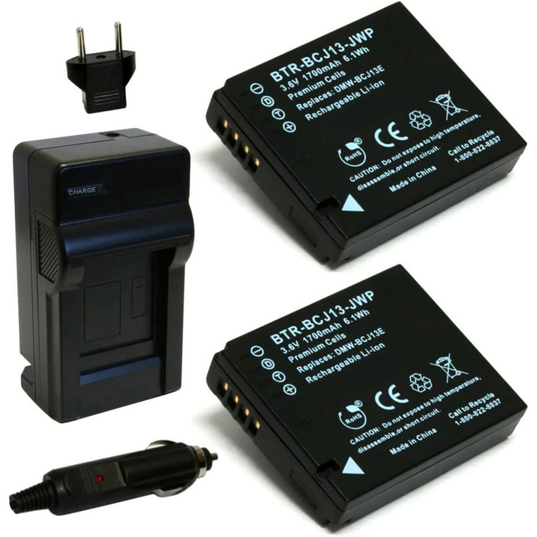 Replacement Battery Kit for Leica D-Lux 5 Digital Camera (2-Pack, 1700mAh) + Charger & Car Adapter