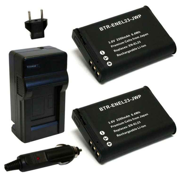 Replacement Battery Kit for Nikon Coolpix P900 (2-Pack, 2200mAh) + Charger & Car Adapter