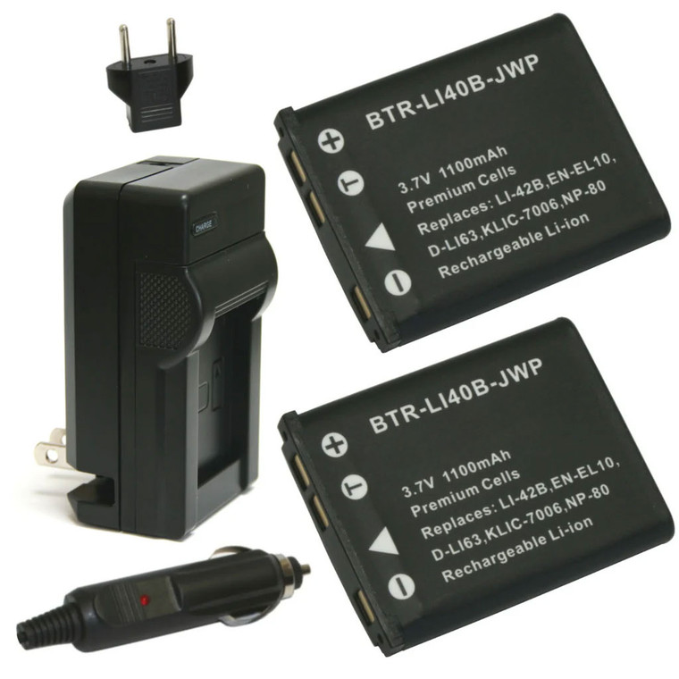 Replacement Battery Kit for Nikon Coolpix S60 (2-Pack, 1100mAh) + Charger & Car Adapter